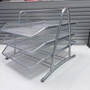 3-Tier Silver Metal Mesh Desk Organizer Paper Tray File Holder